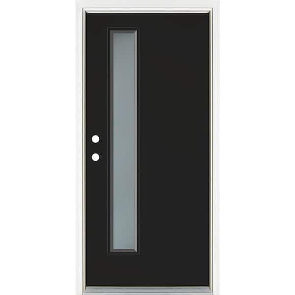 MP Doors 36 in. x 80 in. Right-Hand Inswing Narrow Lite Frosted Glass Black Painted Fiberglass Prehung Front Door