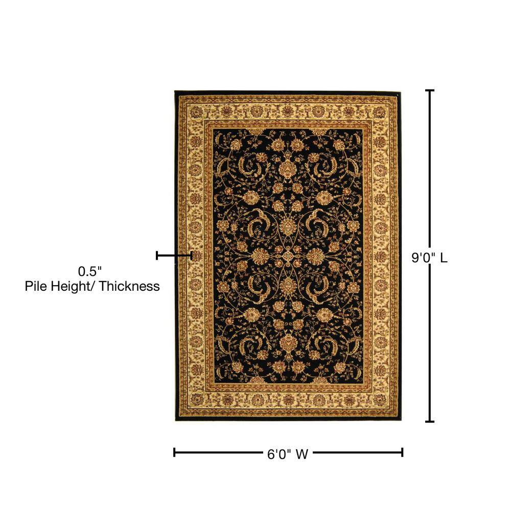 Black Floral Synthetic 6' x 9' Rectangular Area Rug