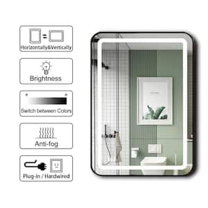 28 in. W x 20 in. H Small Rectangular Metal Framed Anti-Fog Dimmable and Vertical Wall Bathroom Vanity Mirror