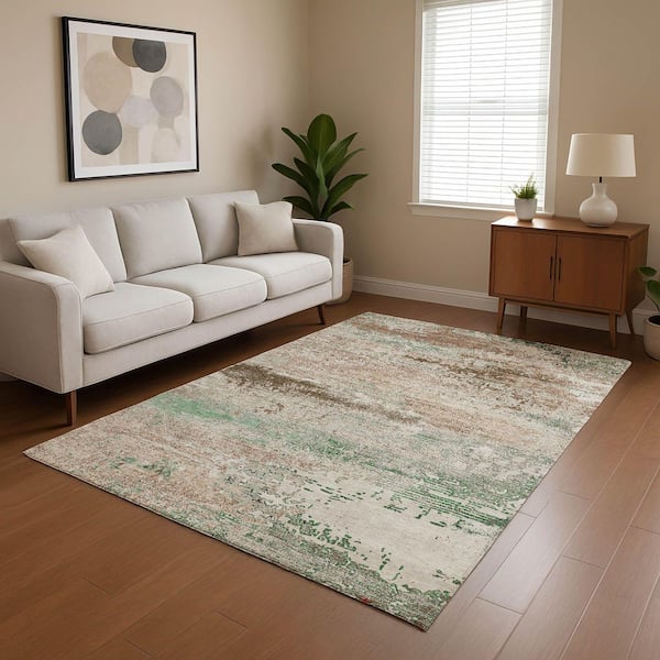 Mayfield Premium Machine Washable Abstract AMF1777 Khaki 8 ft. x 10 ft. Area Rug