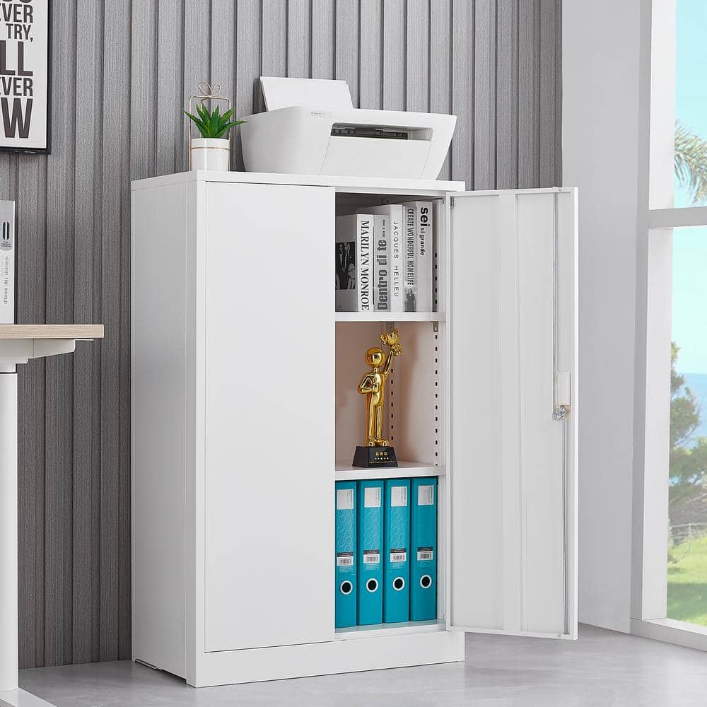 Urtr White Folding File Cabinet With 2 Adjule Shelves Metal Doors And Lock For Office Garage Home T 02024 65 The