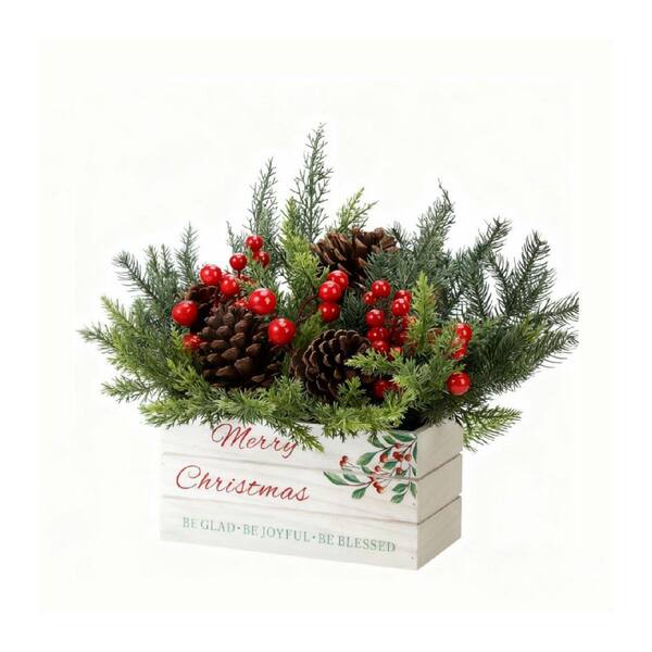 18 in. Green Indoor Artificial Christmas Table Centerpiece