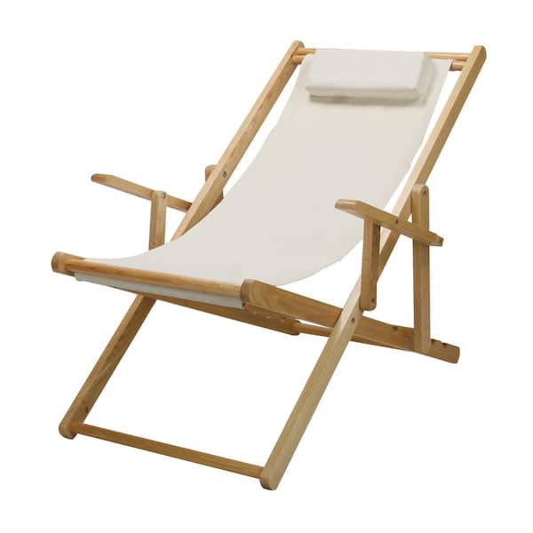 Natural Canvas Solid Wood Sling Chair, Wooden Sling Back Beach Chairs
