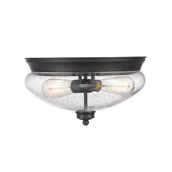 Unbranded 13 in. 2-Light Matte Black Flush Mount with Matte Opal Shade