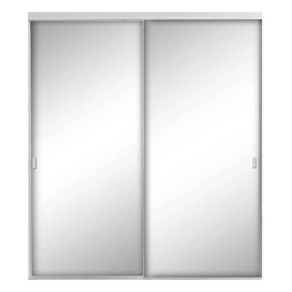 Contractors Wardrobe 48 in. x 80 1/2 in. Style Lite Satin Clear Aluminum Frame Mirrored Interior Sliding Closet Door