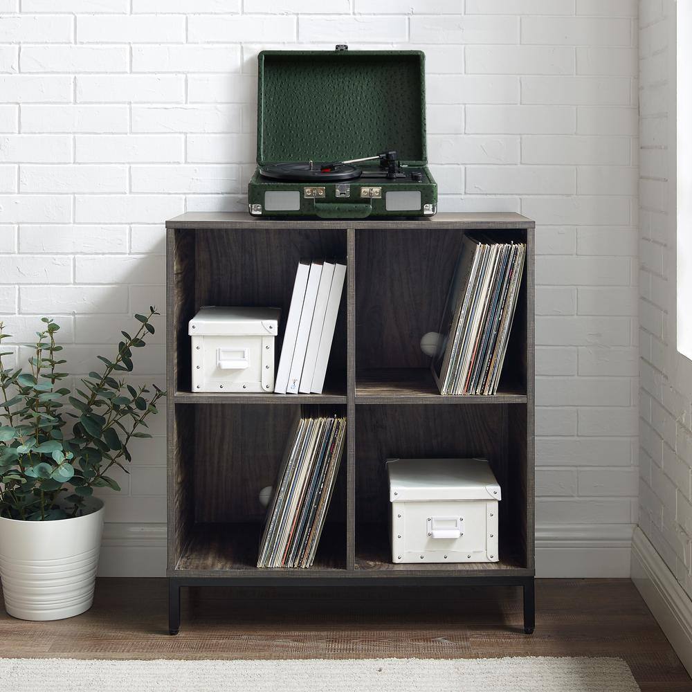 Brown Ash Four-Cube Record Storage Bookcase with Steel Legs
