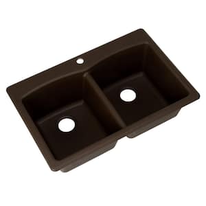 Dual Mount Composite Granite 33 in. 1-Hole Double Bowl Kitchen Sink in Mocha