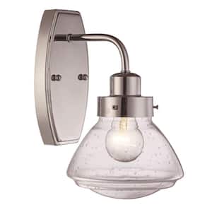 Colorado 1-Light Polished Chrome Indoor Wall Sconce Light Fixture with Seeded Glass Schoolhouse Shade