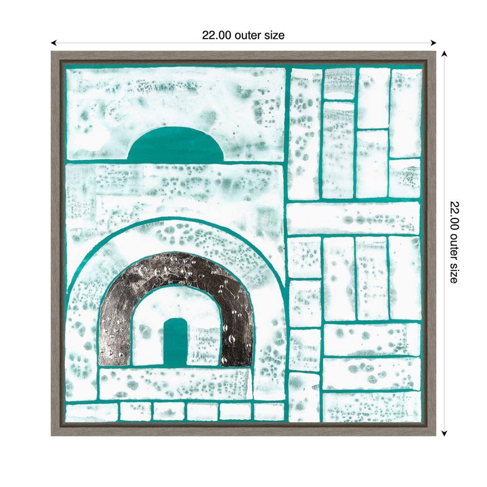 Beryl Motif II Teal and White Abstract Canvas Art with Greywash Frame