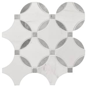 Take Home Tile Sample-Bianco Dolomite Lola 4 in. x 4 in. Polished Mesh-Mounted Marble Mosaic Tile