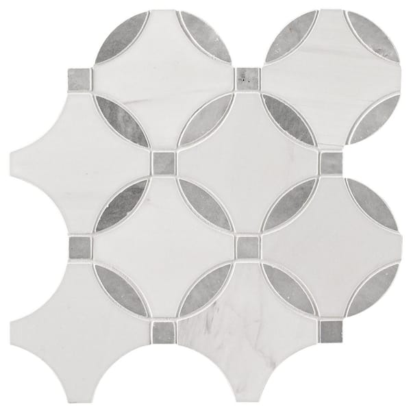 MSI Take Home Tile Sample-Bianco Dolomite Lola 4 in. x 4 in. Polished Mesh-Mounted Marble Mosaic Tile