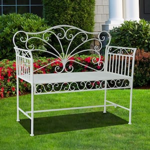 19.75 in. White Cast Iron Antique Outdoor Patio Garden Bench Seat