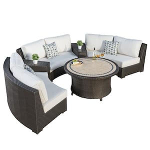 Mongue 6-Piece Rattan Wicker Patio Conversation Chat Set Sofa Recliner Lounge Chairs, Chat Table with Gray Cushions