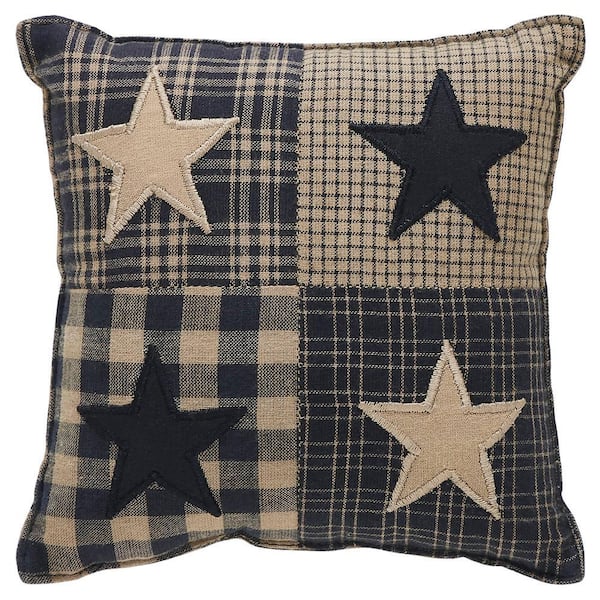 Black Check Star Country Black Natural Primitive Appliqued 6 in. x 6 in. Throw Pillow