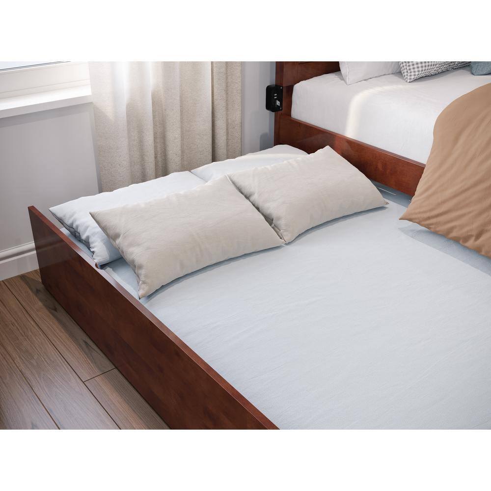 Canyon Walnut Full Platform Bed with Trundle and Chevron Headboard