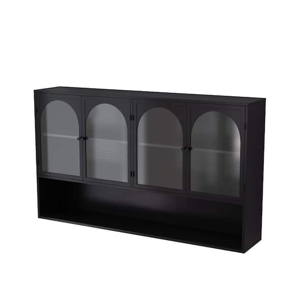 Unbranded 47.25 in. W x 9.05 in. D x 27.55 in. H Bathroom Storage Wall Cabinet in Black with 4 Doors for Kitchen and Living Room