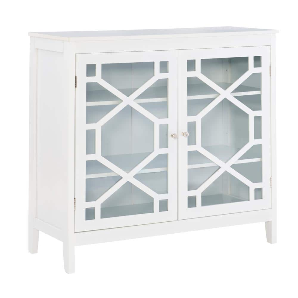 Linon Home Decor Maxwell White Accent Large Storage Cabinet with Glass Pane Overlay