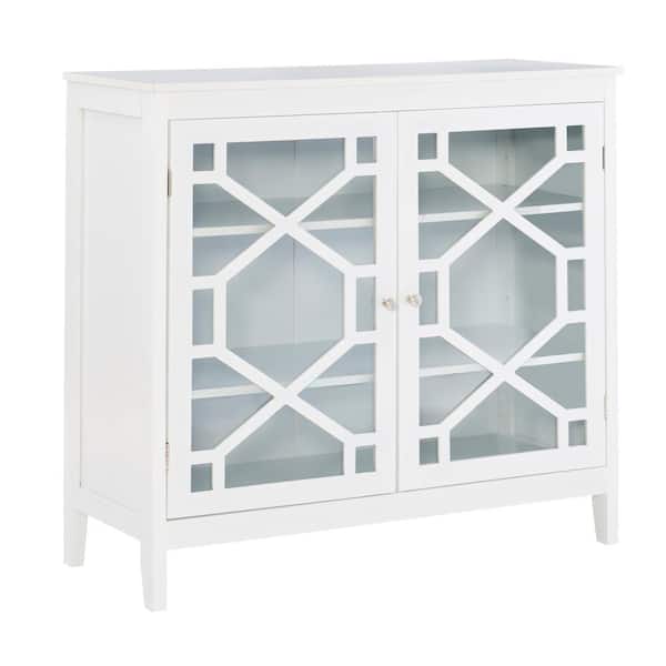 Linon Home Decor Maxwell 38.13 in. White Rectangle Wood Storage Accent Cabinet with Doors and Shelves