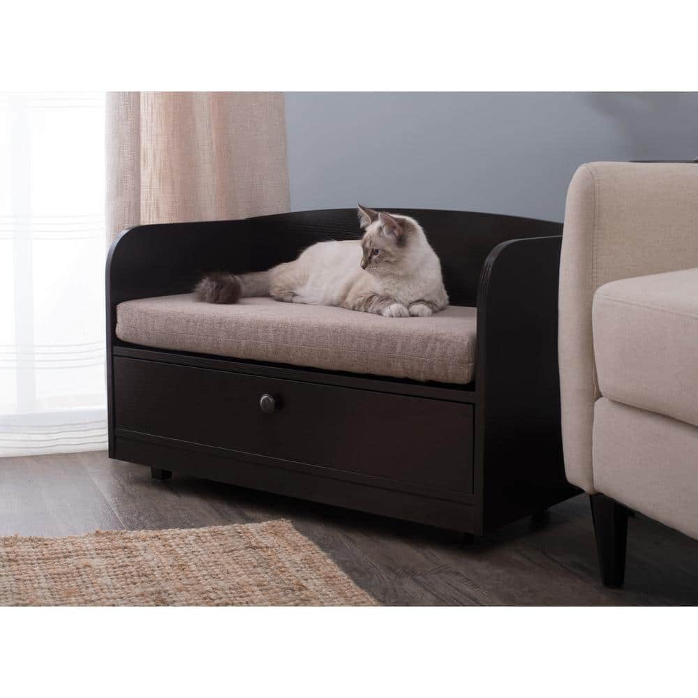 Espresso X-Small Pet Bed with Storage Drawer and Sand Cushion