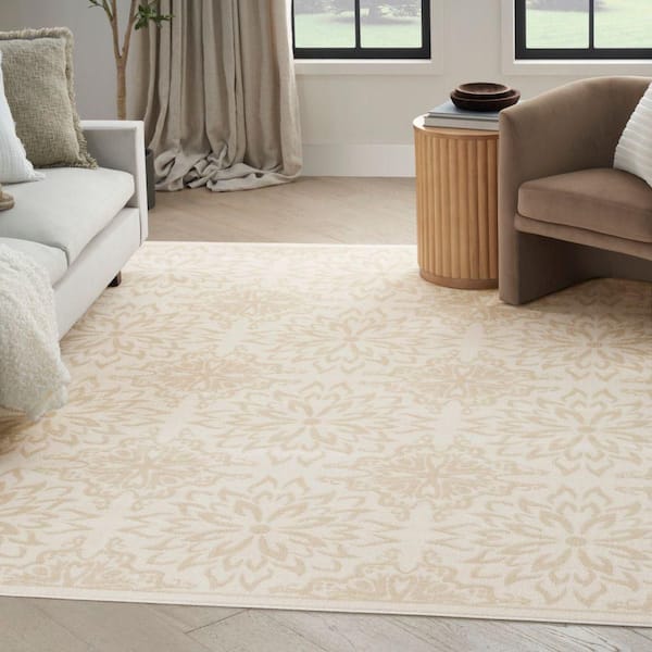 Jubilant Ivory Beige 8 ft. x 10 ft. Floral Transitional Area Rug