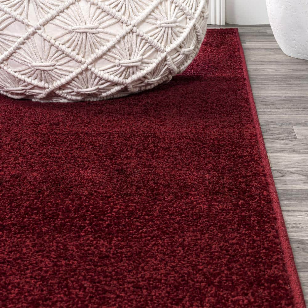 6' Square Dark Red Synthetic Low-Pile Area Rug