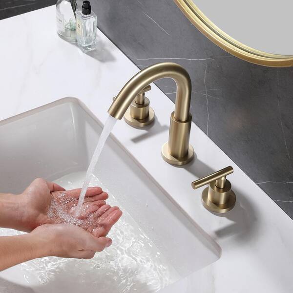 8 Inch Widespread Gold Bathroom Sink Faucet 3 Hole 2 Handle Waterfall Swan Design