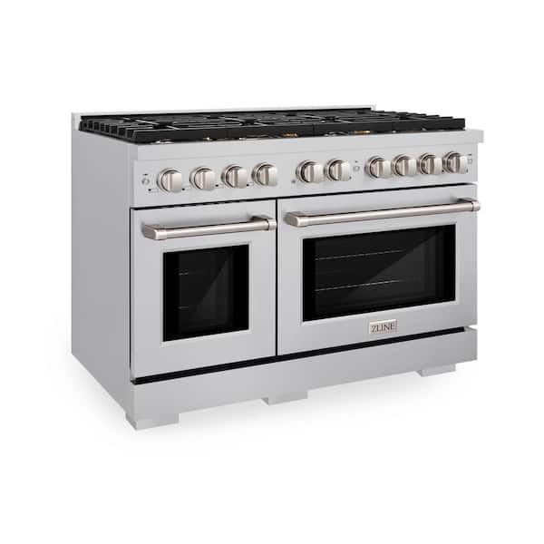 ZLINE Kitchen and Bath 48 in. 8 Burner Freestanding Gas Range & Double Convection Gas Oven with Brass Burners in Stainless Steel