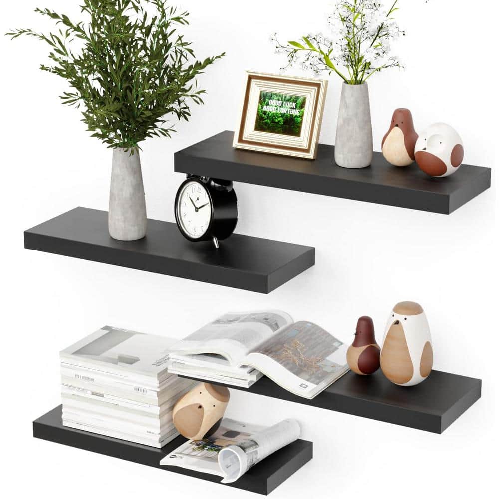 15.67 in. W x 5.71 in. D Black Wall Mounted Floating Shelves, 4 Sets Decora