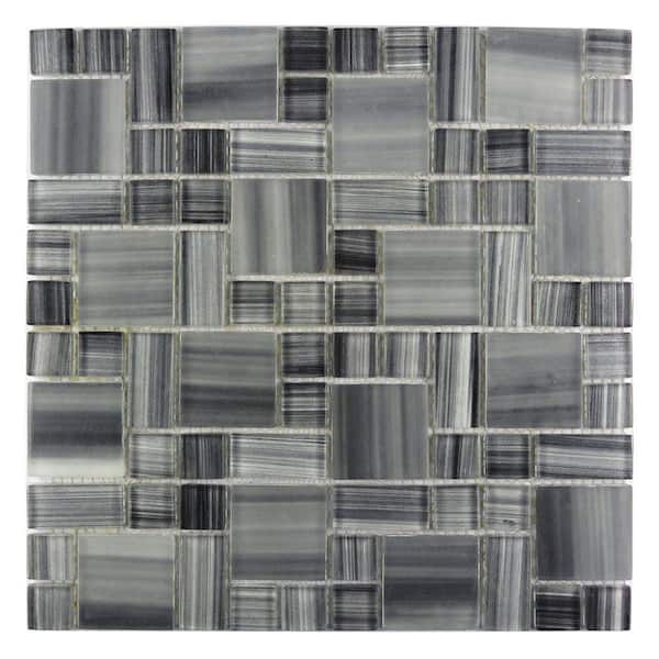 ABOLOS Handicraft Magic Gray and Black 12 in. x 12 in. Glass Mosaic Wall and Pool Tile (15 sq. ft./Case)