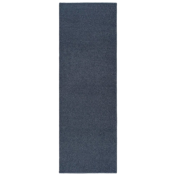 Palmer Plush 2 ft. x 6 ft. Slate Blue Washable Non Slip Solid Color Area Rug