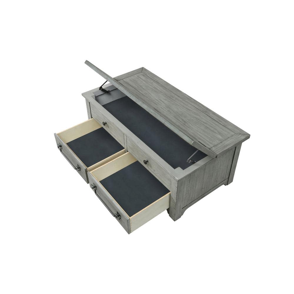 Dove Grey Solid Pine Lift-Top Trunk Coffee Table with Storage