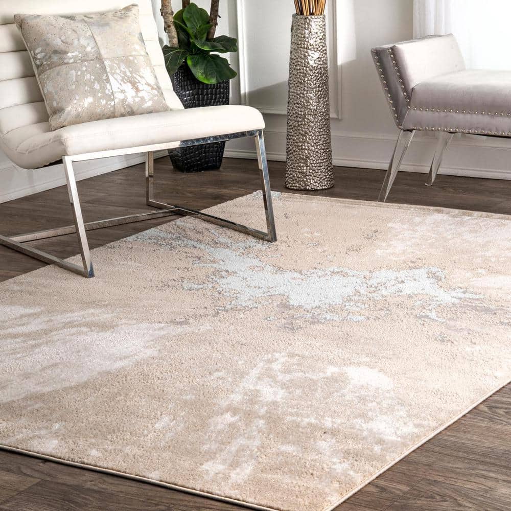 Beige and Gray Abstract Synthetic 10' x 14' Area Rug