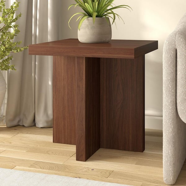 Elna 22 in. Satin Walnut Square MDF Top End Table