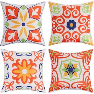 18 in. x 18 in. Orange Outdoor Waterproof Throw Pillow Covers Farmhouse Outdoor Pillow Covers for Garden (Set of 4)
