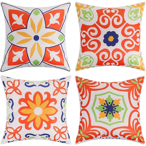 Unbranded 18 in. x 18 in. Orange Outdoor Waterproof Throw Pillow Covers Farmhouse Outdoor Pillow Covers for Garden (Set of 4)