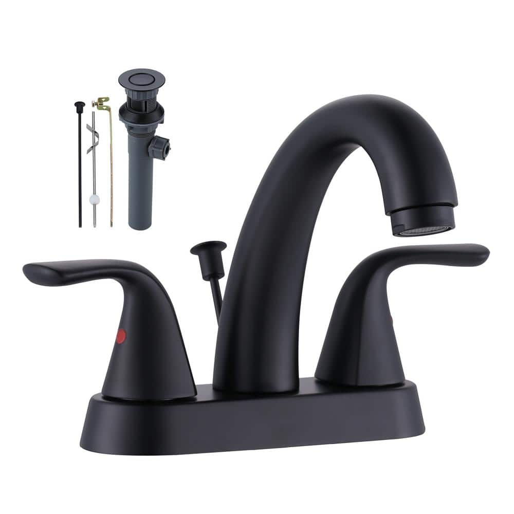 ARCORA 4 in. Centerset Double Handle Low Arc Bathroom Faucet with Drain ...