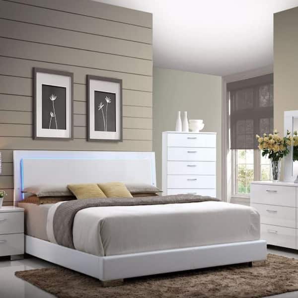 Acme Furniture Lorimar (LED) White Wood Frame Queen Platform Bed