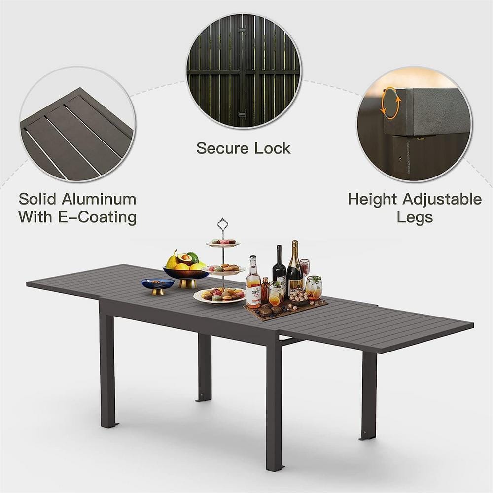 Gray Aluminum Extendable Outdoor Dining Table, 53"-106"