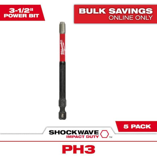 Milwaukee SHOCKWAVE Impact Duty 3-1/2 in. Phillips #3 Alloy Steel Screw Driver Bit (5-Pack)