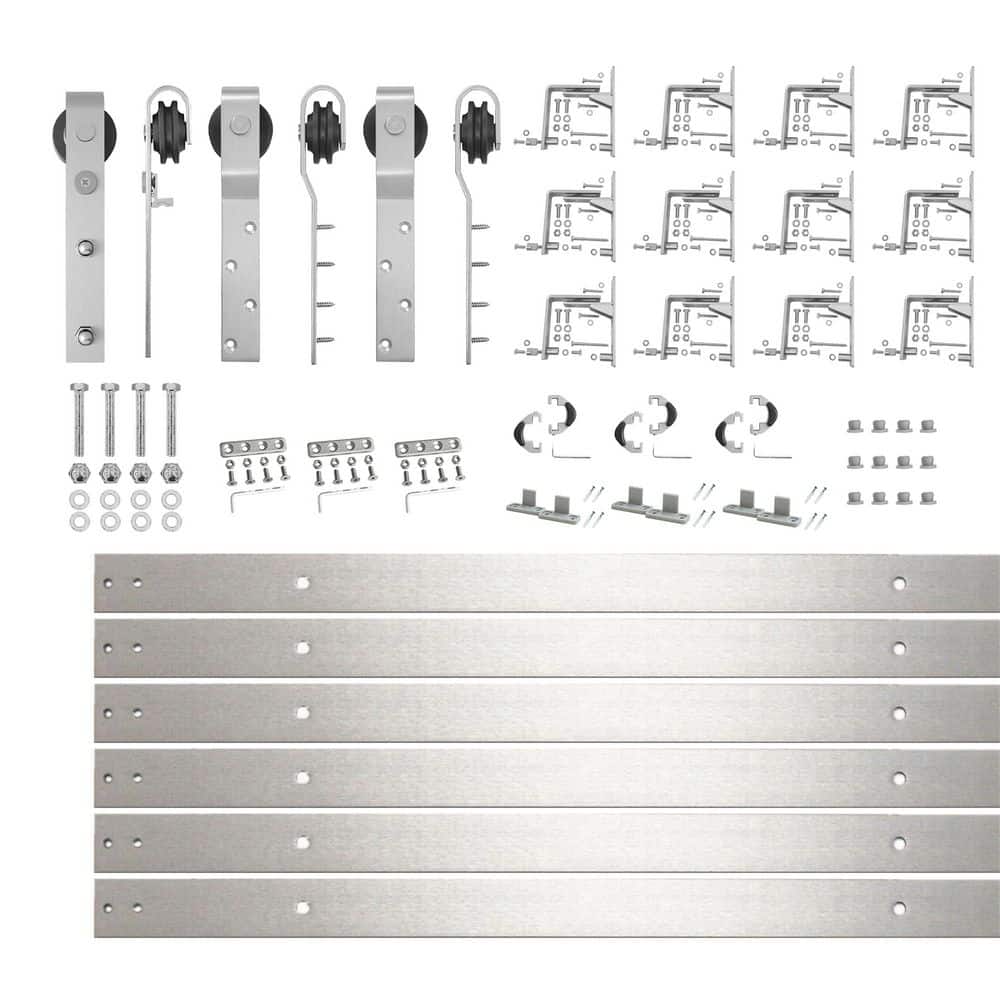 14 ft./168 in. Brushed Nickel Inverted Bent Triple Track Bypass Sliding Barn Door Track and Hardware Kit for Triple Door price history on PriceWatchPro
