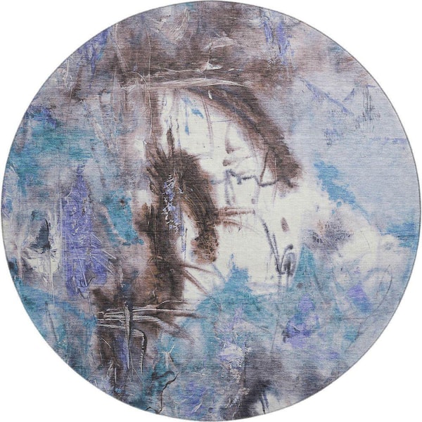 Mayfield Premium Machine Washable Abstract AMF2202 Lavender 8 ft. x 8 ft. Round Rug