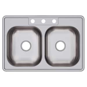 Dayton 33 in. Drop-in Double Bowl 22-Gauge Stainless Steel Kitchen Sink Only