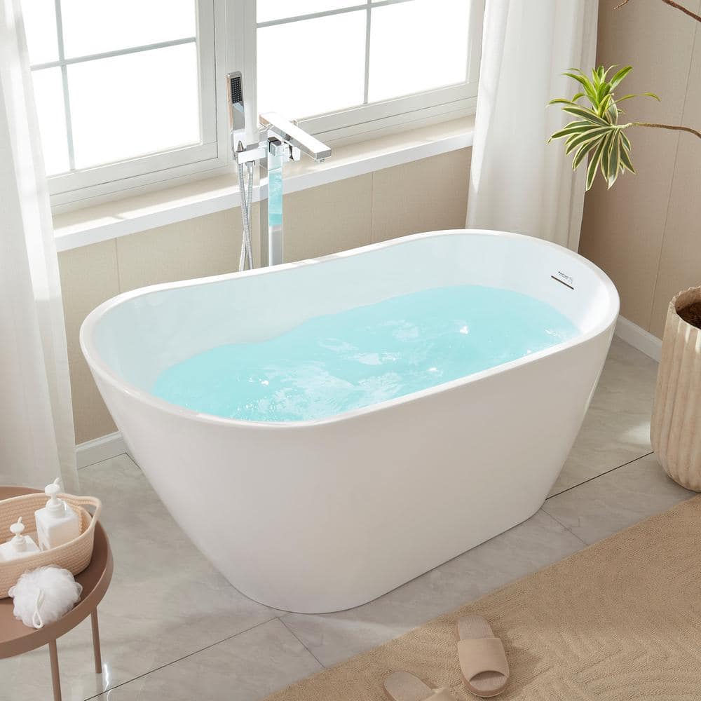 55" White Acrylic Freestanding Soaking Bathtub