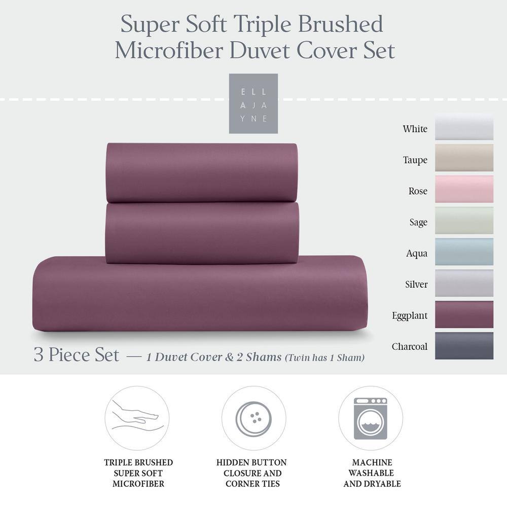 Eggplant Microfiber Full/Queen Duvet Cover Set