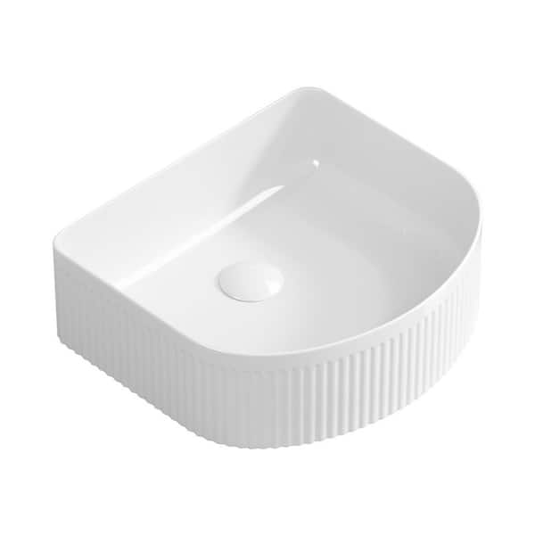 15.8 in. L Rectangular White Ceramic Bathroom Vessel Sink with Wavy Texture Design, Above Counter Single Bowl Art Basin