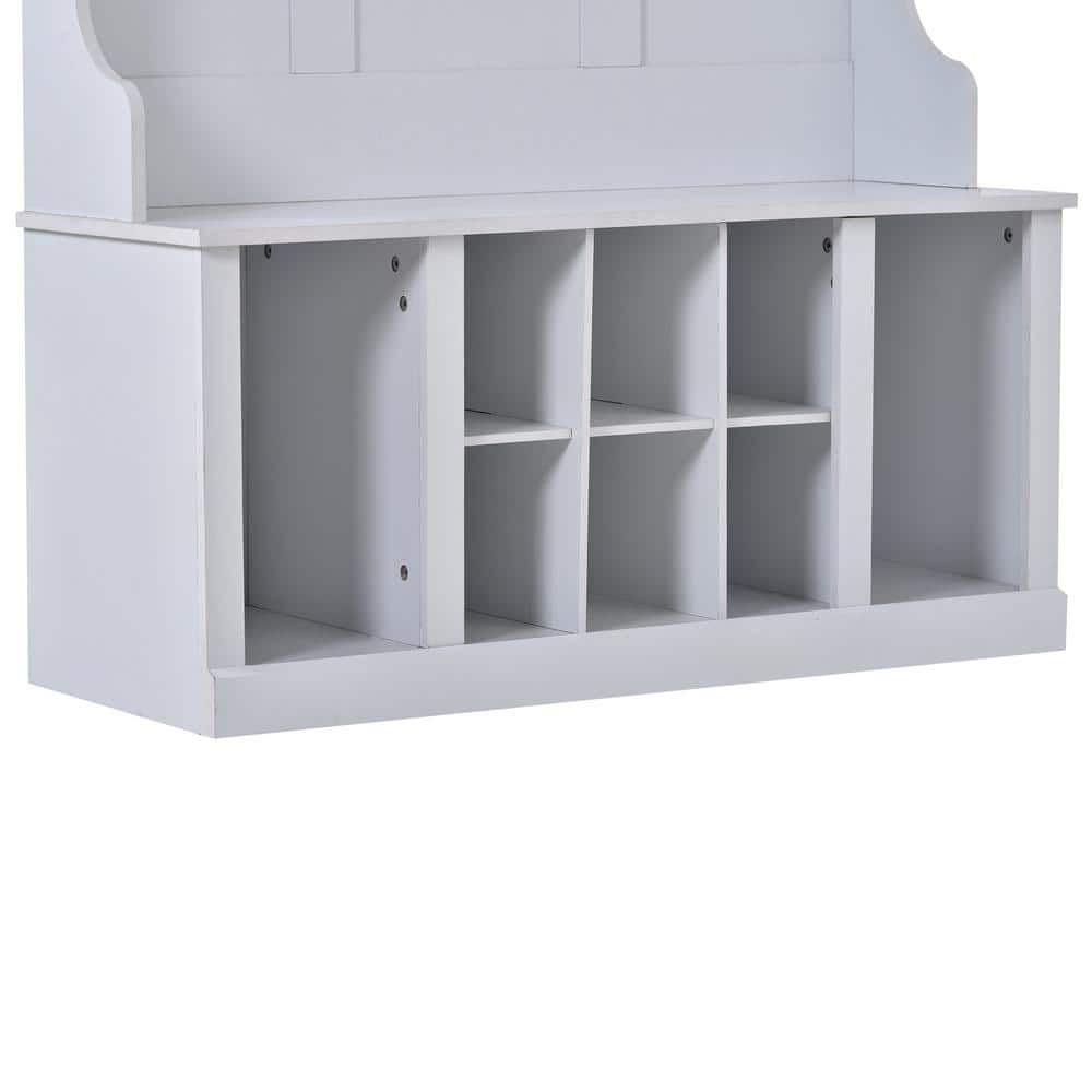 White Solid Wood Hall Tree with Storage and Hooks