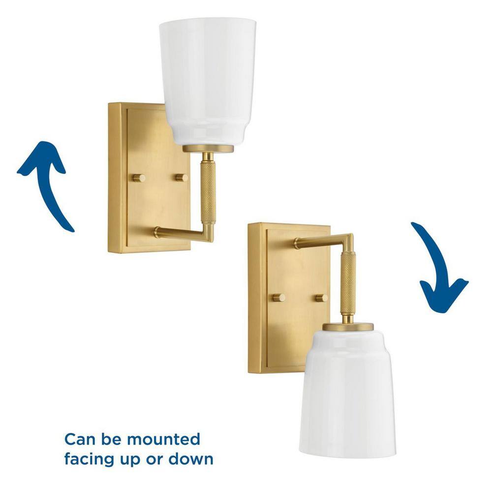 Brushed Gold and Opal Glass Industrial Vanity Light