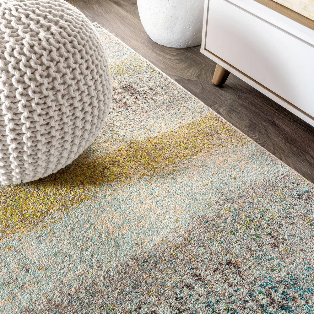 Blue and Beige Abstract Synthetic Area Rug