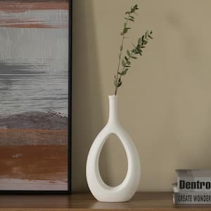 11 in. Contemporary White Ceramic Unique Shaped Flower Table Vase Centerpiece