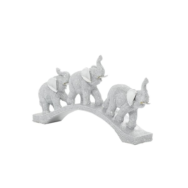 Litton Lane 14 in. x 7 in. Silver Polystone Elephant Sculpture